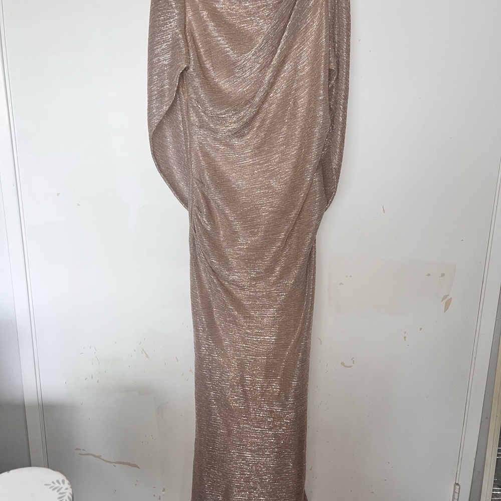 Betsy & Adam Shimmering Tan Maxi Dress